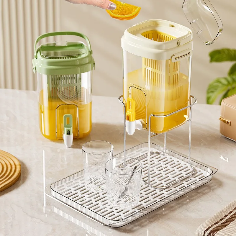 Refrigerator Water Dispenser with Tap -  Plastic Pitcher for Iced Tea & Fruit Infusion, Heat-Resistant Beverage Container