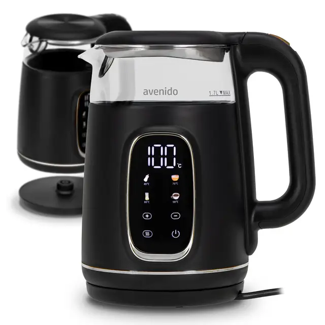 Bouilloire électrique en verre de 1,7 litre, contrôle de la température, base rotative, maintien au chaud, 2200 W, Avenido AV1310 1