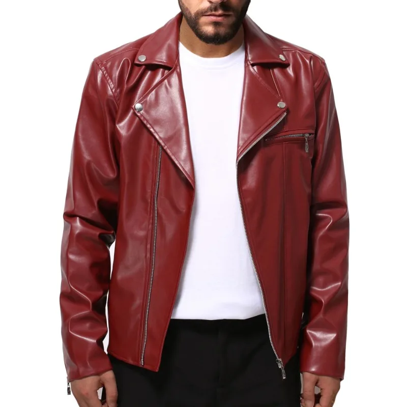 Men's Leather Fashion Spring and Autumn New Leather Jacket Handsome Horizontal Zipper Motorcycle Large Coat