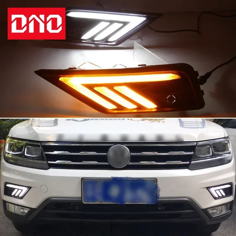 

Car LED DRL Daylights For Volkswagen Tiguan 2017 - 2019 Yellow Turn Signal Daytime Running Headlamps Auto Driving Lamp Foglamps