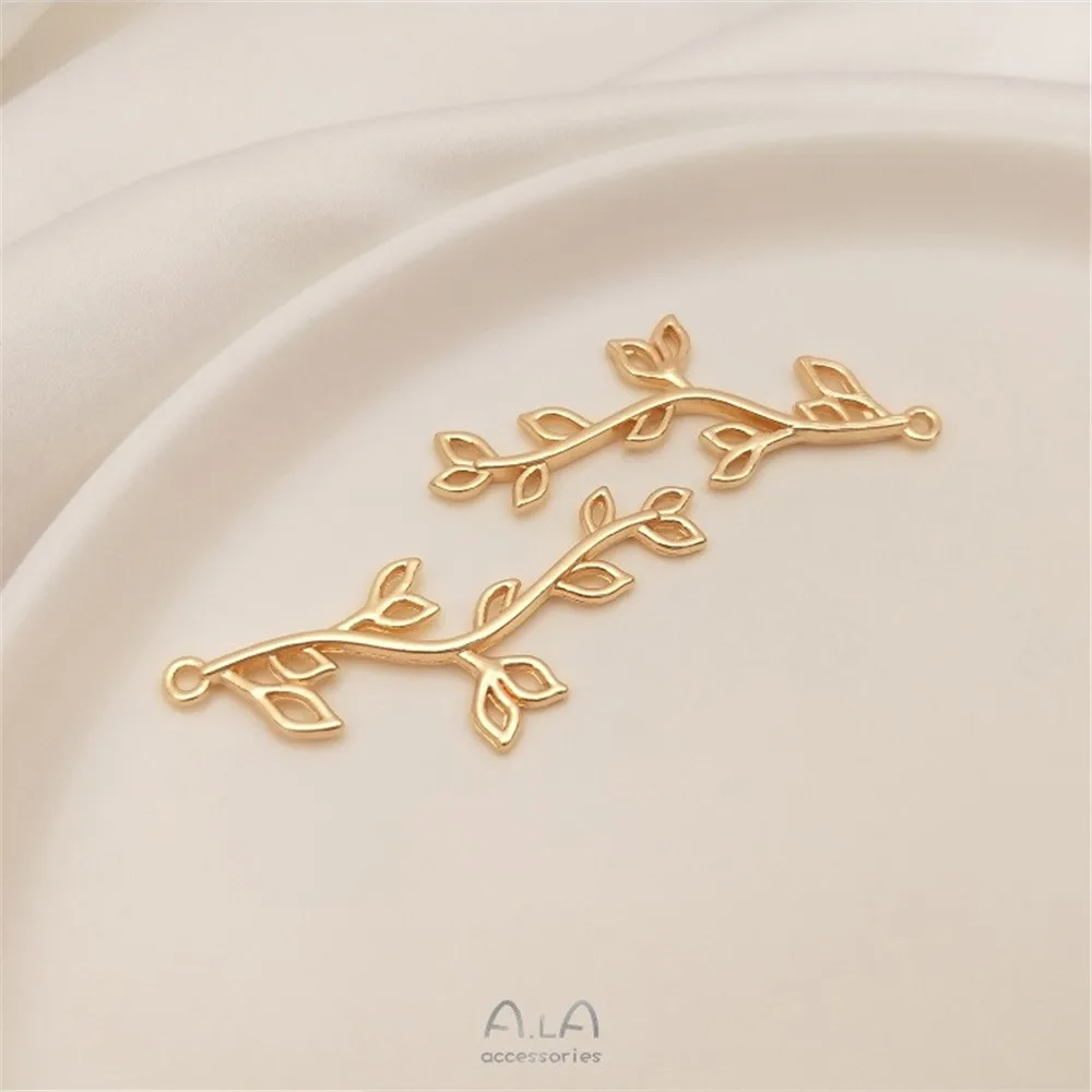 14K 골드 컬러 잎 펜던트 Diy 수제 귀걸이 스터드 귀걸이 머리핀 쥬얼리 긴 가지 잎 펜던트 액세서리