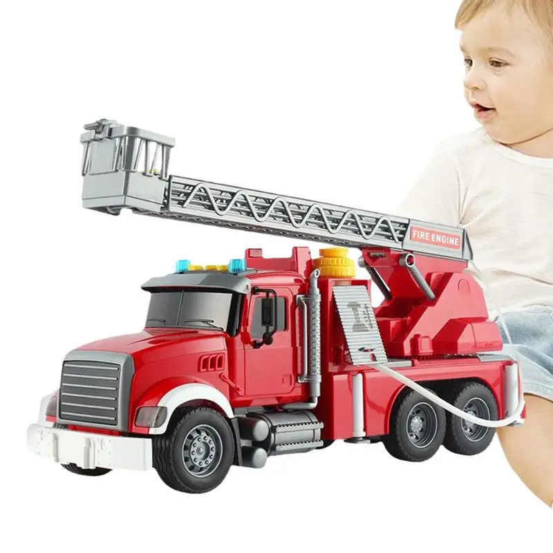Kids Fire Truck Toy 1:12 Friction Powered Vehicles With Light And Sound Hand Eye Coordination Fire Engine Realistic Kids Toys