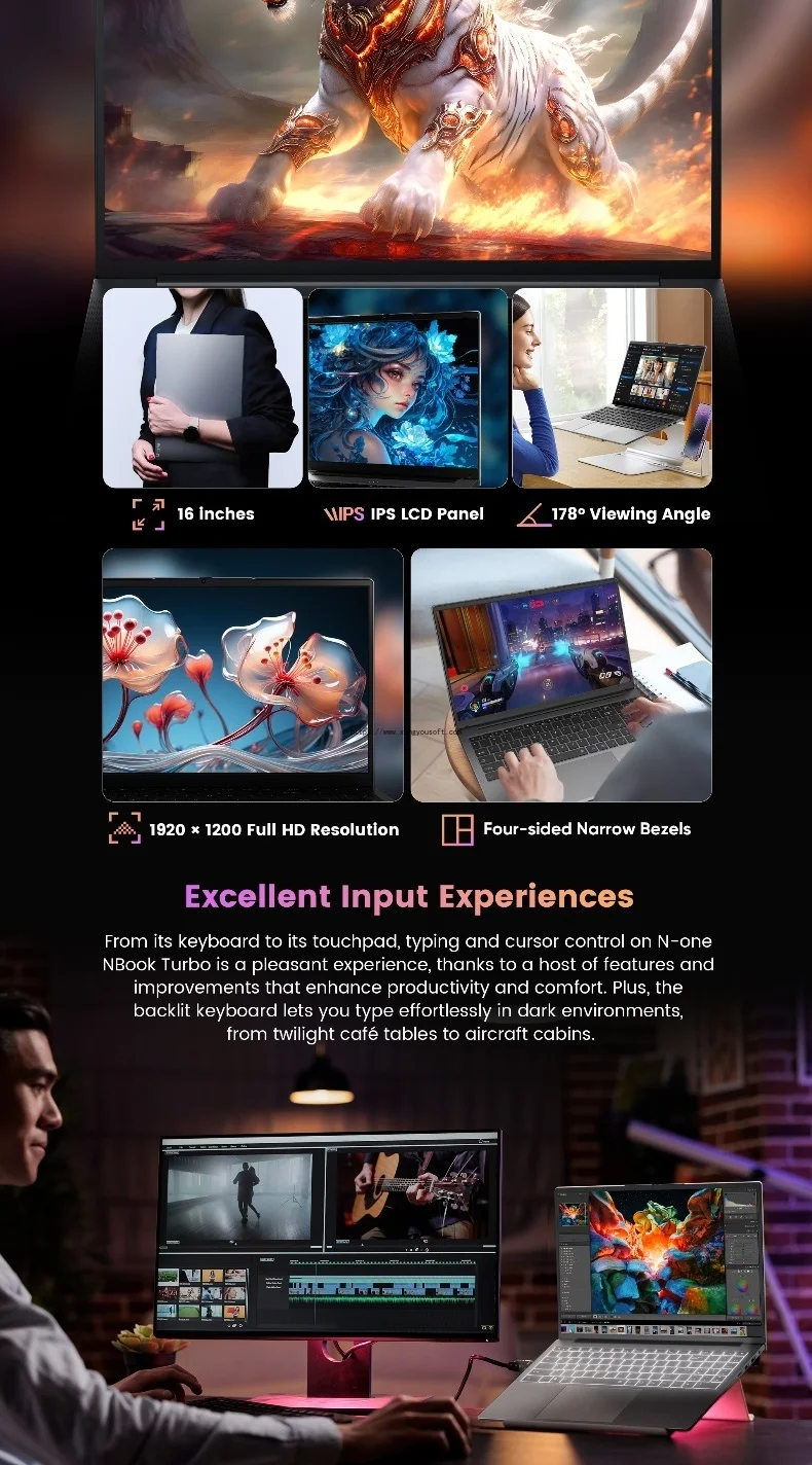 SZBOX NBook Turbo 16 Inches Laptop Core i7-13620H Windows 11 Pro DDR4 32GB 1TB SSD WIFI BT 1920*1200 IPS Two Copper Tubes 5