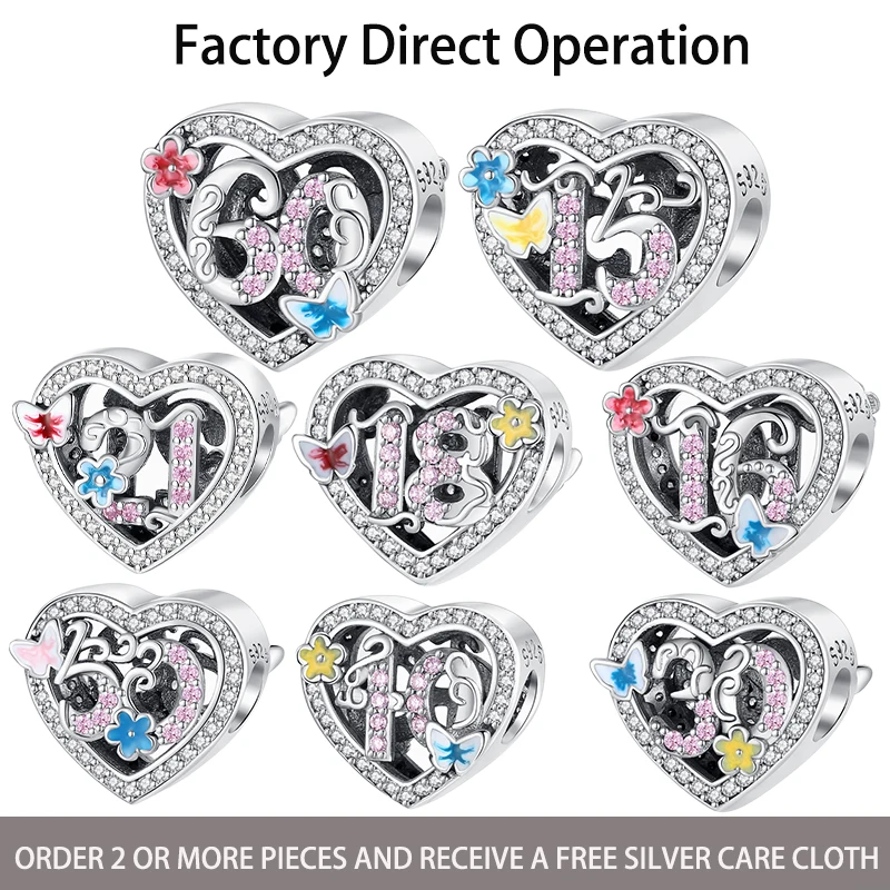 

New Popular Hot Selling 925 Sterling Silver Heart Shape Number Charm Suitable Pandora Women Bracelet Pendant DIY Boutique Gift