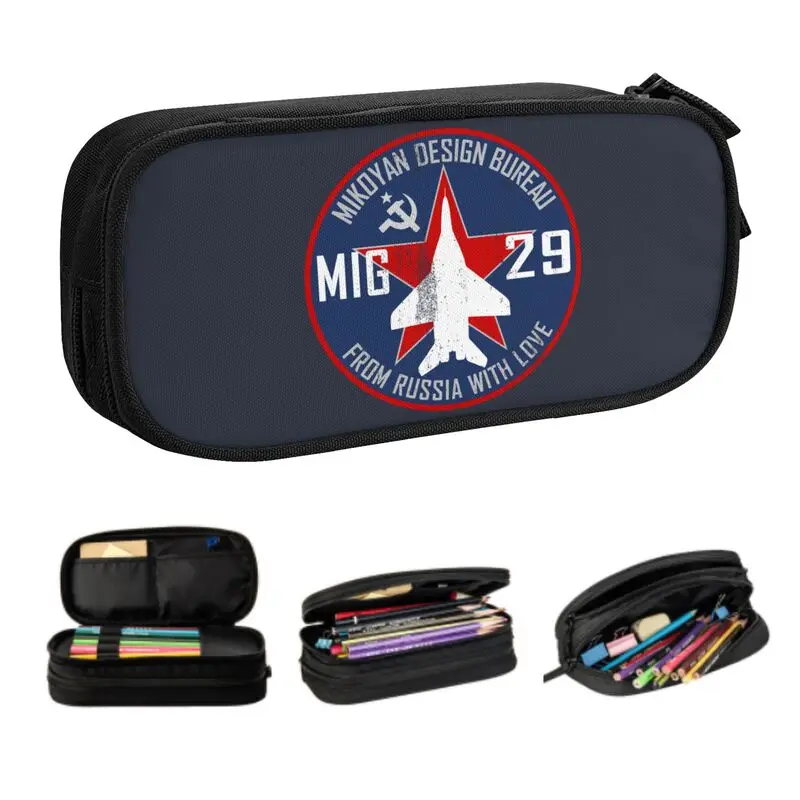 

Mikoyan MiG-29 Russia With Love Jet Fighter Pencil Case for Custom Pilot Aviation Airplane Large Storage Pen Box Bag School