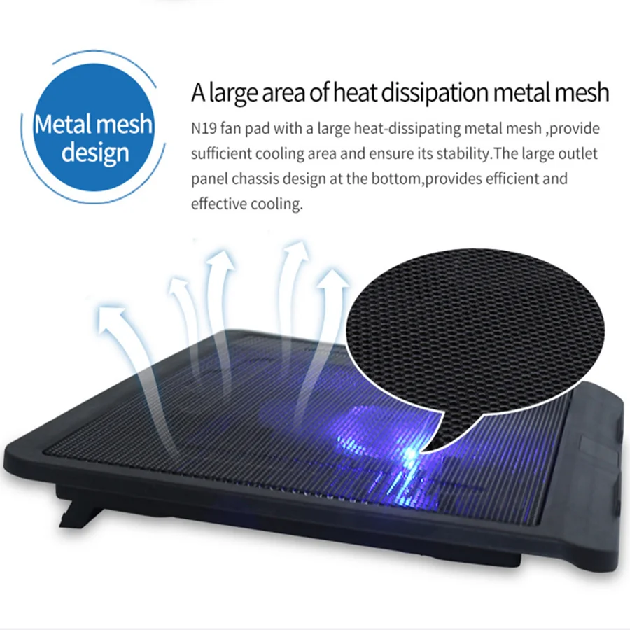 N19 노트북 쿨러 팬 미끄럼 방지 디자인 조절 가능한 편안한 각도 금속 방열 노트북 냉각 팬