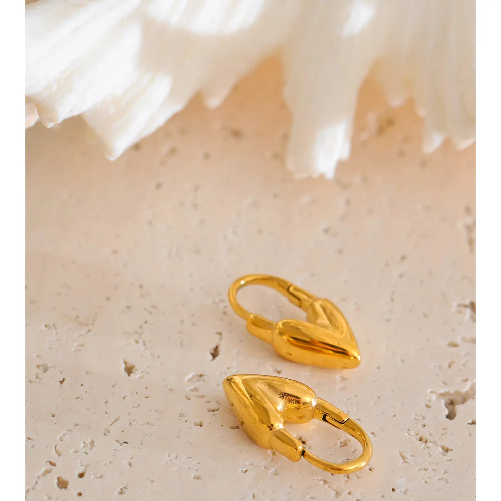 Yhpup 18K Golden PVD Plated Stainless Steel Heart Love Cast Hoop Earrings
