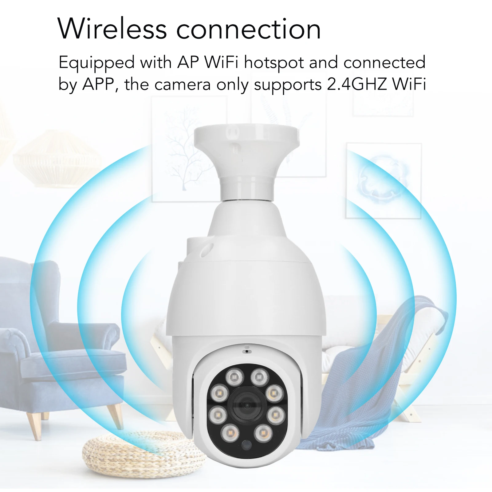 WIFI Surveillance Camera Punch Double PTZ Plastic Outdoor Monitoring Camera 110‑240V with E27 Interface Base for Warehouse