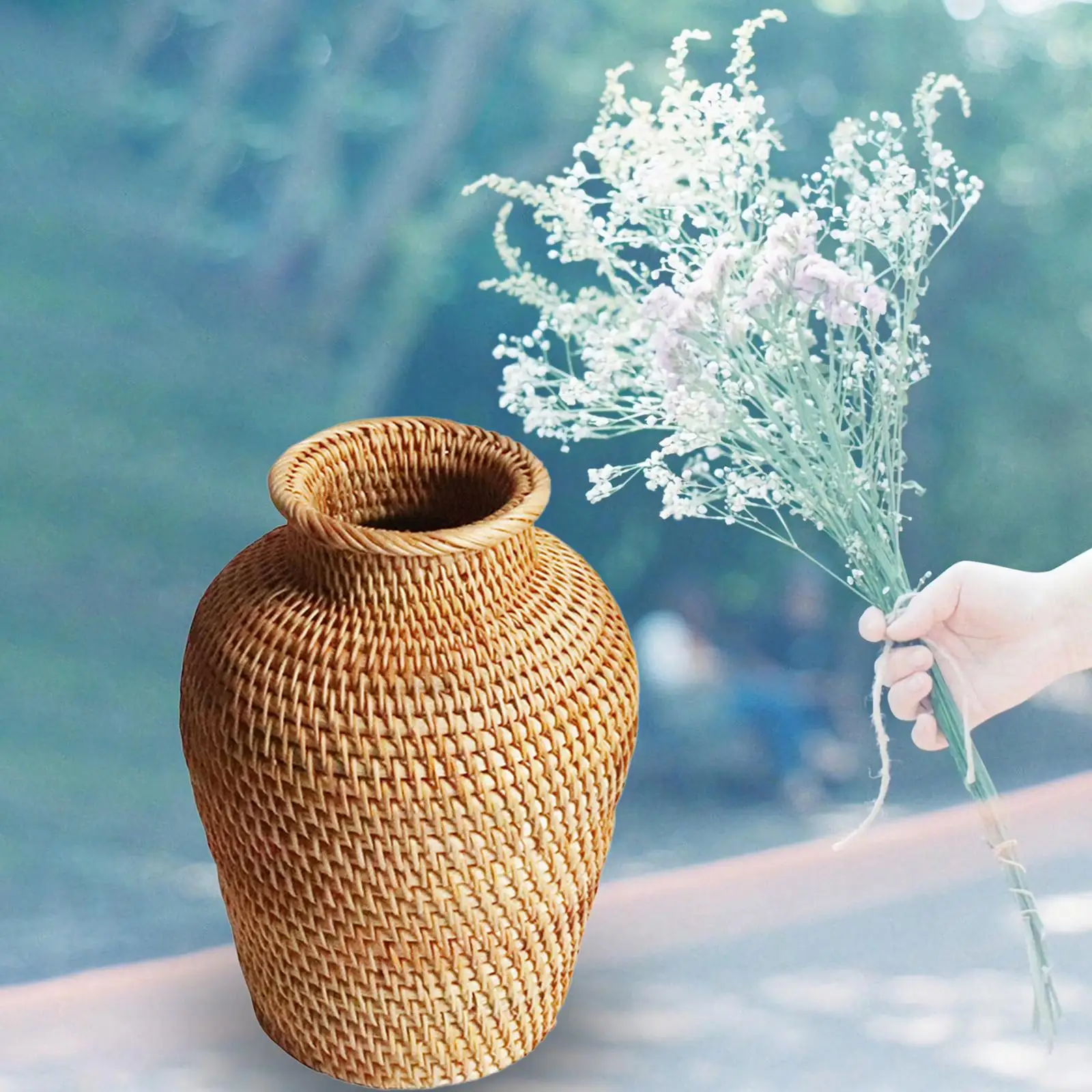 Hand Woven Rattan Flower Basket Vase Planter Basket Floral Arrangement Plant Pot