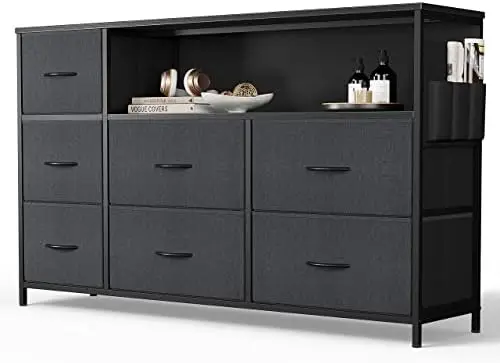 

TV Stand for Bedroom, Small Kids Fabric Dark Grey Dresser with Shelves for Hallway, Wide Morden TV Stand for 55+ Inch TV Succule