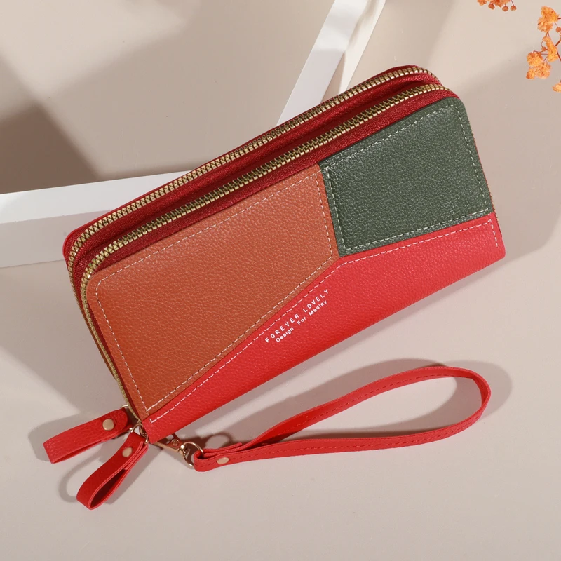 Lychee Patterned Women's Double Zipper Wallet - Large Capacity Card Holder & Phone Pouch Clutch Bag