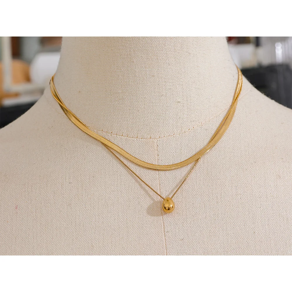 Yhpup Snake Chain Double Layer Pendant Necklace Waterproof for Women