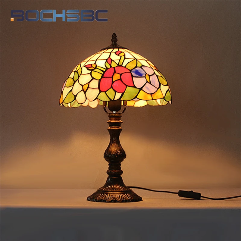 

BOCHSBC Tiffany European Table Lamp Stained glass Vintage decoration living Room bedroom study eye protection lamp