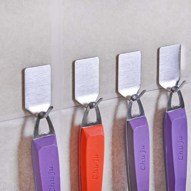 Stainless Steel Wall Hook Self-Adhesive Hooks For Kitchen Bathroom Key Holder Wall Hanger Bag Holder Hanging Hooks Door Hanger
