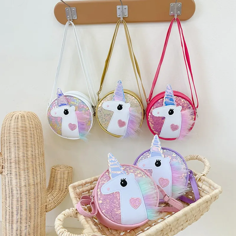 

Kids Baby Girls Boys Cartoon Unicorn Bag Crossbody Design Purse Handbags Bags Cute Sequin Zipper Shoulder Bag 2022 Gift