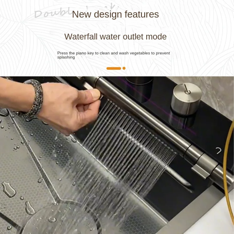 304 stainless Steel Waterfall Kitchen Sink LED Digital Display Large Single Slot Multifunctional Sink 2