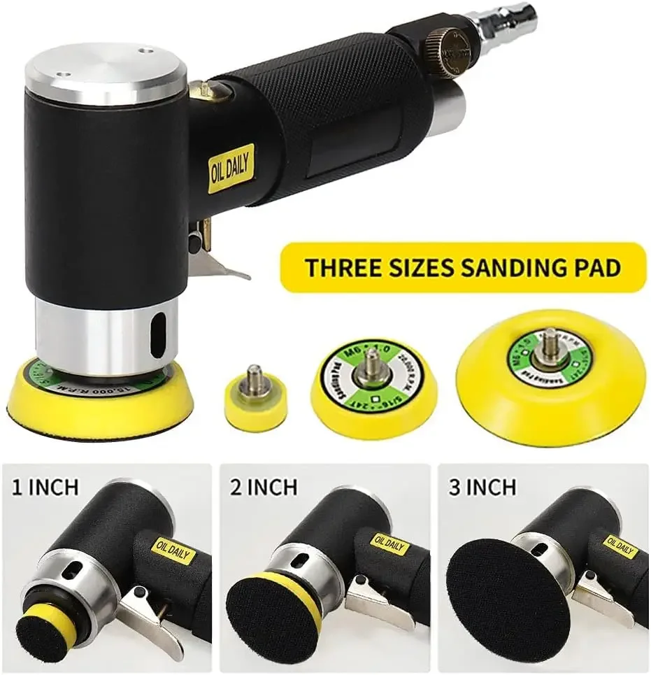 Random Orbital Air Sander 1"/2"/3" Mini Pneumatic Grinding Machine for Car Polishing High Speed Air Powered Sanding Polisher