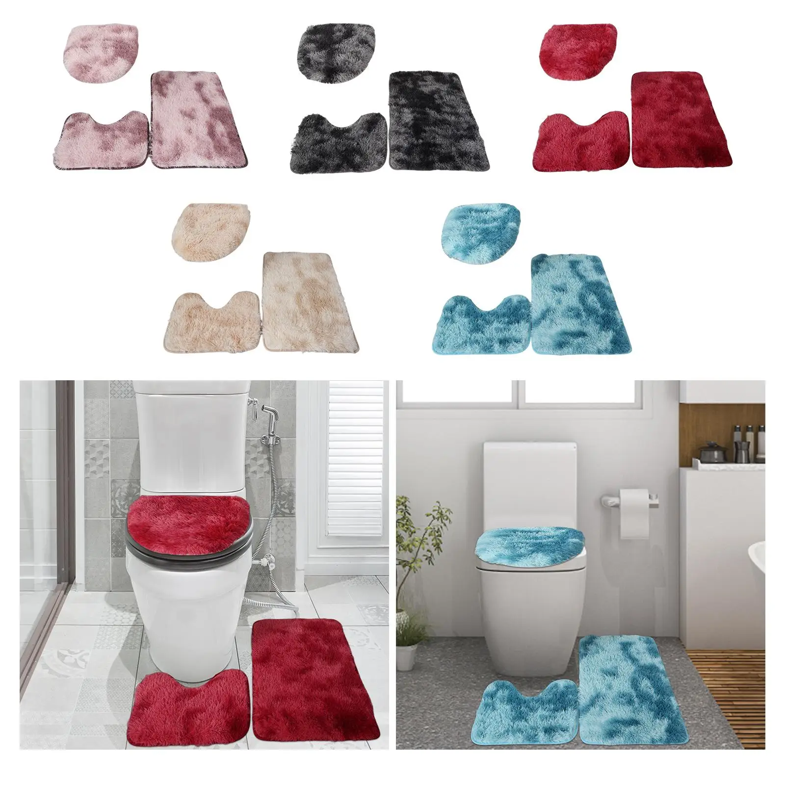 Luxurious 3-Piece Bathroom Mat Set with Toilet Cover and U-Shape Rug