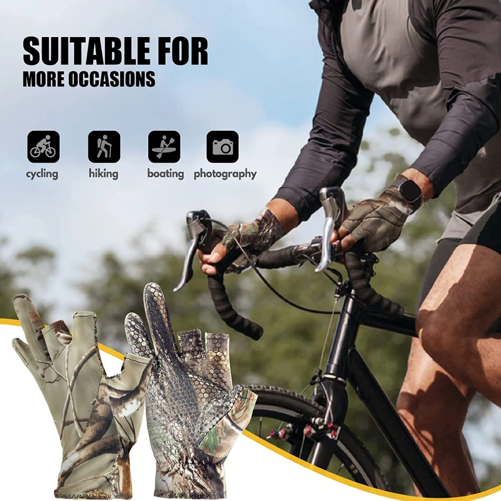 Summer Outdoor Bionic Hunting Fishing Gloves Anti-Slip Cycling Gloves Multifuntional Fingerless Breathable