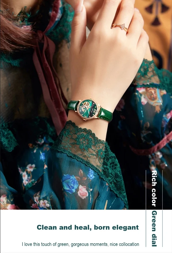 Luxus Automatische Skelett Mechanische Uhr Damen Uhr Hochwertige Wasserdichte Diamant Grüne Uhr Leuchtende Uhr_voghion.com