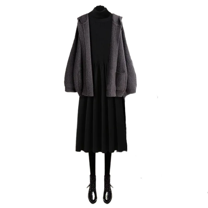 Autumn and Winter Set 2023 New Large Women's Fashion Loose Sweater Waist Knitted Dress Two Piece Set Fashion