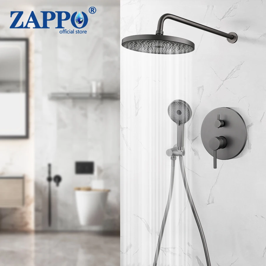 

ZAPPO Grey Bathroom Shower Faucet Set Wall Mounted Shower Faucet Mixer 10 inch Rainfall Bathroom Shower Tap with Handshower Head