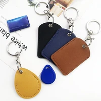 Leather Keychain Doorlock Key Ring Access Card Bag Induction Waterproof ID Card Case Key Tag Protective Case Key Tag Ring 1