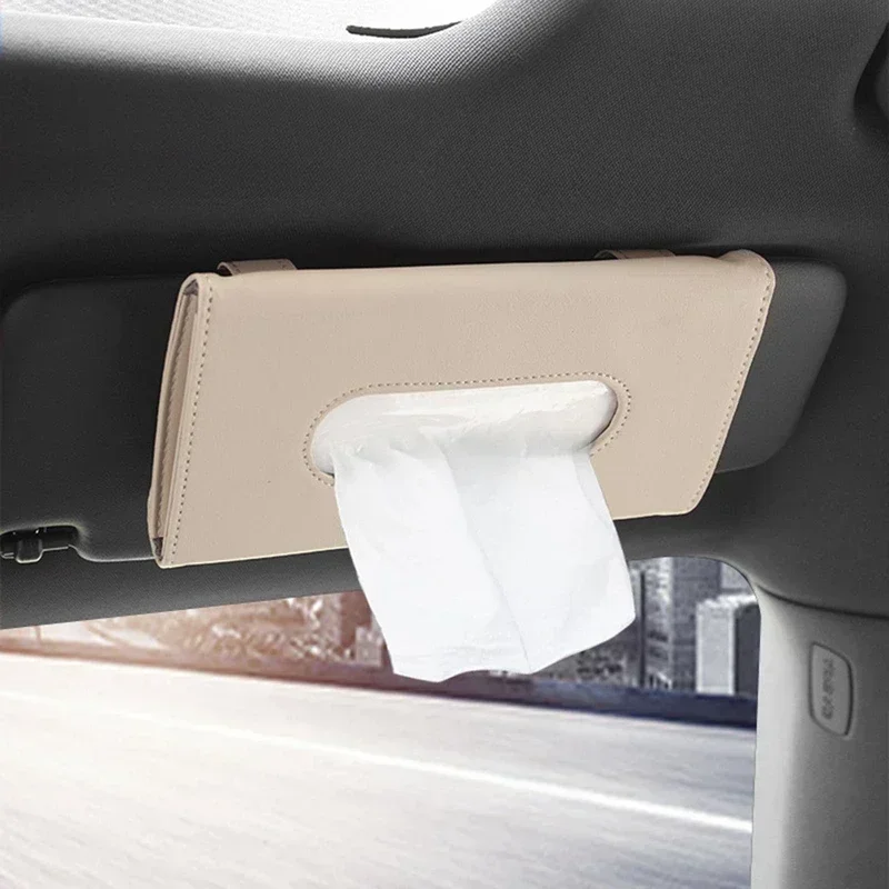 1Pcs Universal Car Sun Visor Hanging Tissue Box Holder PU Leather Car Tissue Boxes Auto Interior Storage Decoration Accessories