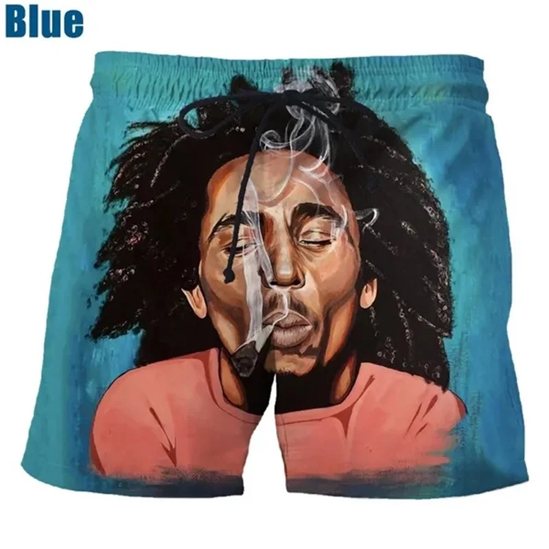 Rock Singer Bob Marley Reggae Rasta Pattern Board Shorts 3D Printing Men's Outdoor Leisure Sports Gym Shorts Men Swimming Trunks 5