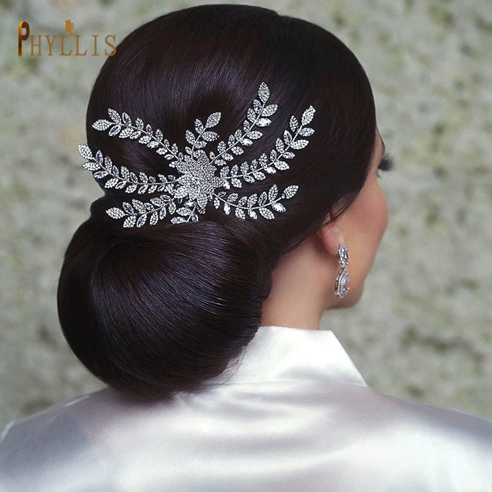 A53 Leaf Shape Silver Color Bridal Hair Combs 2022 Rhinestone Wedding Headpiece Vintage Style Bride Tiaras Women Hair Jewelry