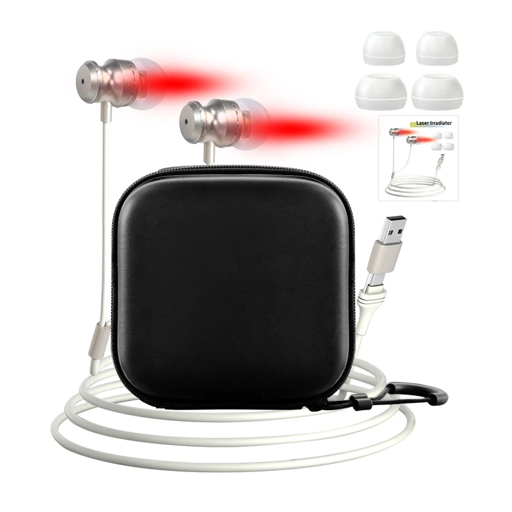 Tinnitus Infrared Ear Plugs USB+Type-C with Silicone Ear Canal Cover Red Light Ear Therapy Device 650NM Infrared Therapy