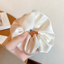 Elegant Silk Scrunchie for Women - Premium Solid Color Hair Accessory (Beige)