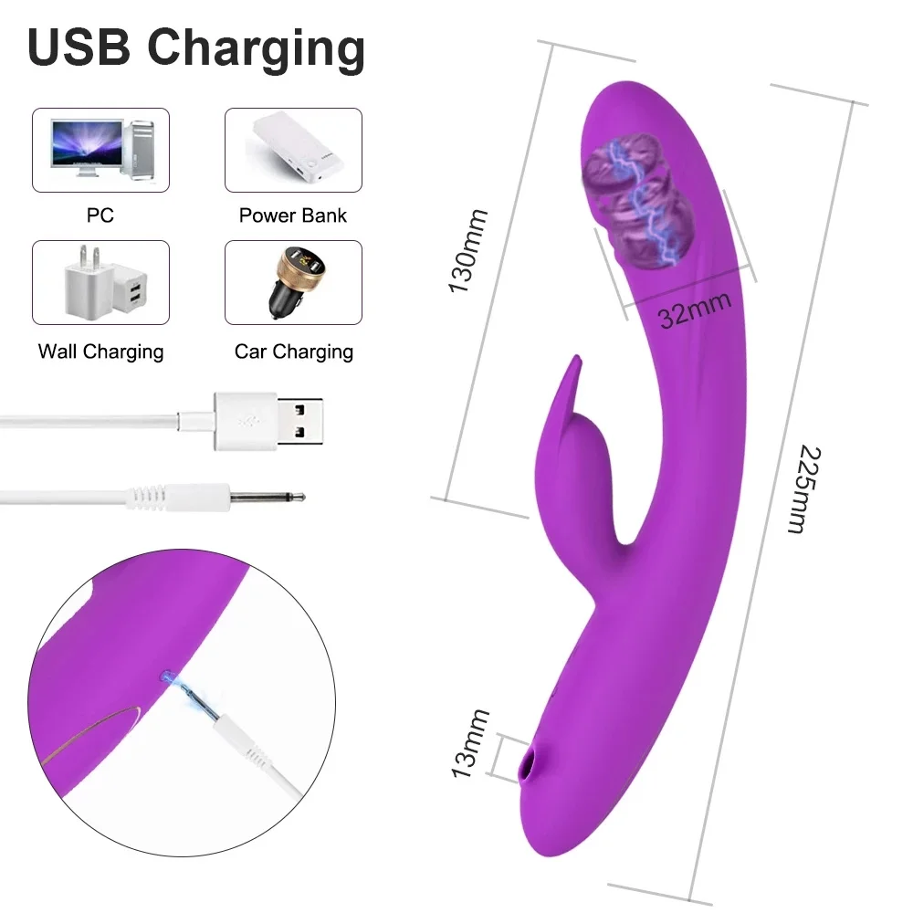 In 1 3 Rabbit Dildo Vibrator For Women Clitoris Sucker Nipple Blowjob G-Spot Stimulator Sex_voghion.com