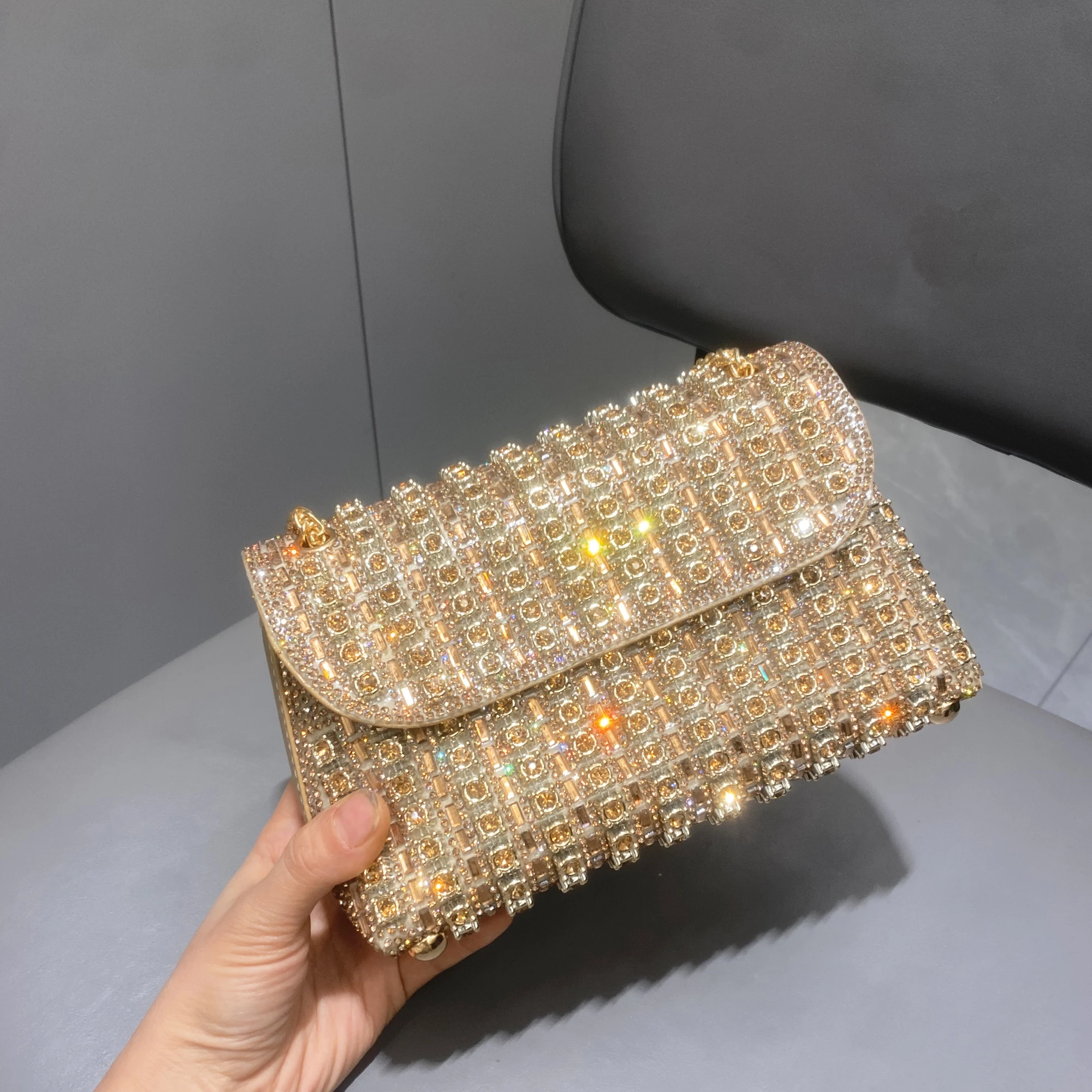 Elegante borsa da sera in velluto con strass, borsa a tracolla