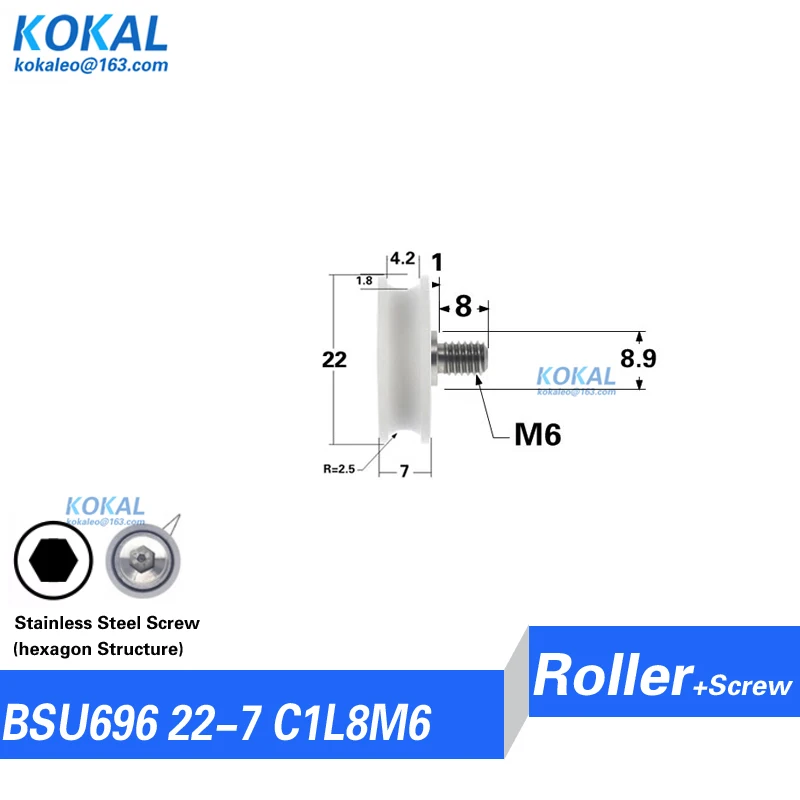 Low Noise 696zz coated POM plastic WHEEL Roller U groove type 22MM sliding door roller wheel Screw 6*22*7MM 1PCS sliding door roller sliding door pulley