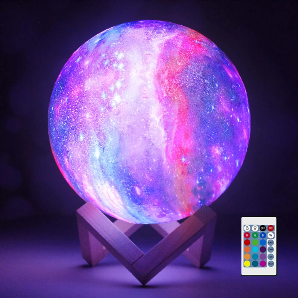 

Upgrade Moon Lamp Lava Lamp,3D Printing Galaxy Night Light with Wooden Stand 16 LED Colors,Remote,USB Rechargeable,3 inch