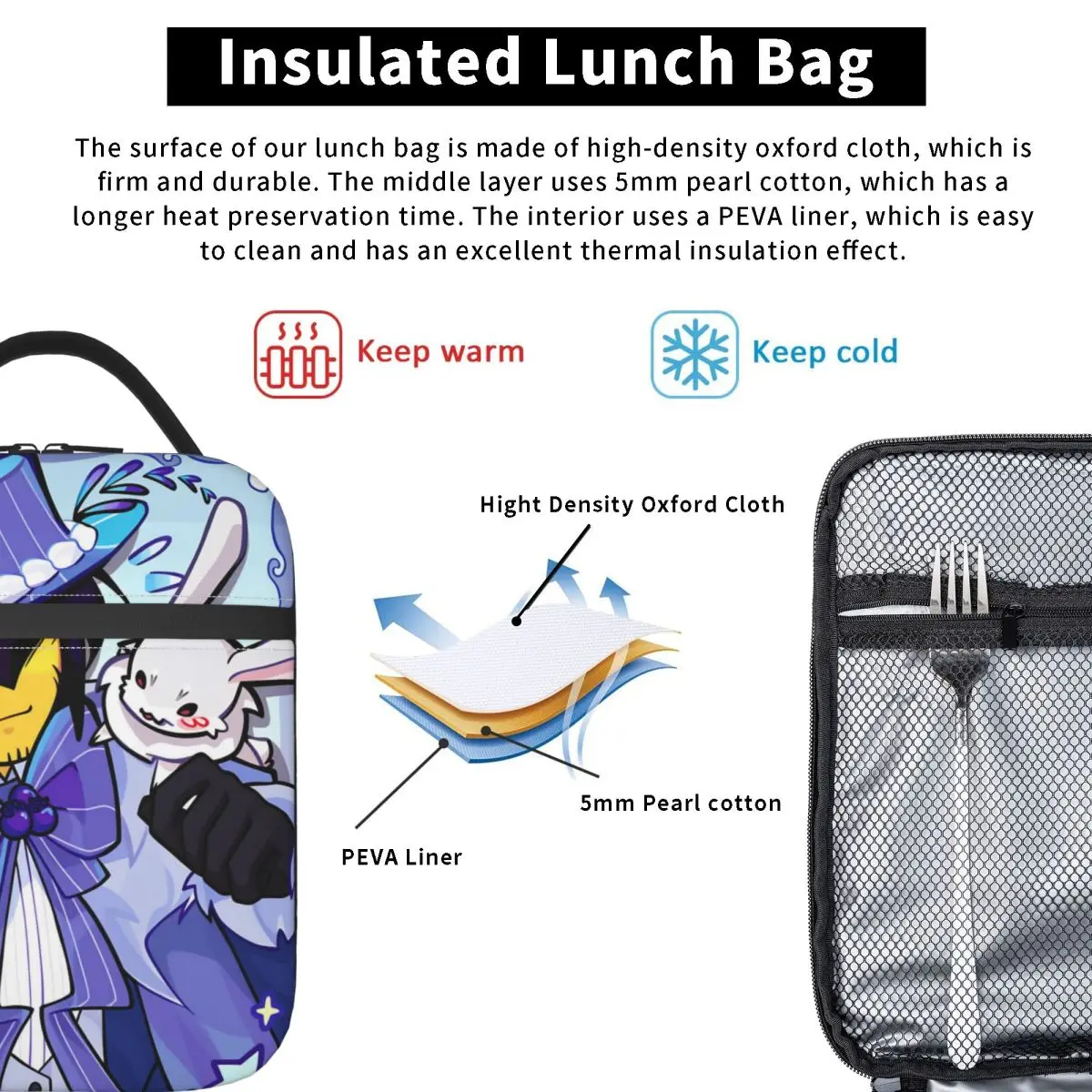 Forsaken Character Chance X Mafioso 도시락 가방 소녀용 그래픽 디자인 도시락 상자 카와이 학교 쿨러 가방 옥스포드 토트 푸드 백