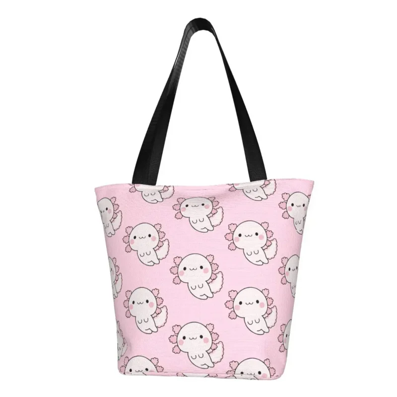 

Fashion Cute Axolotl Shopping Tote Bag Recycling Salamander Animal Grocery Canvas Shopper Shoulder Bag