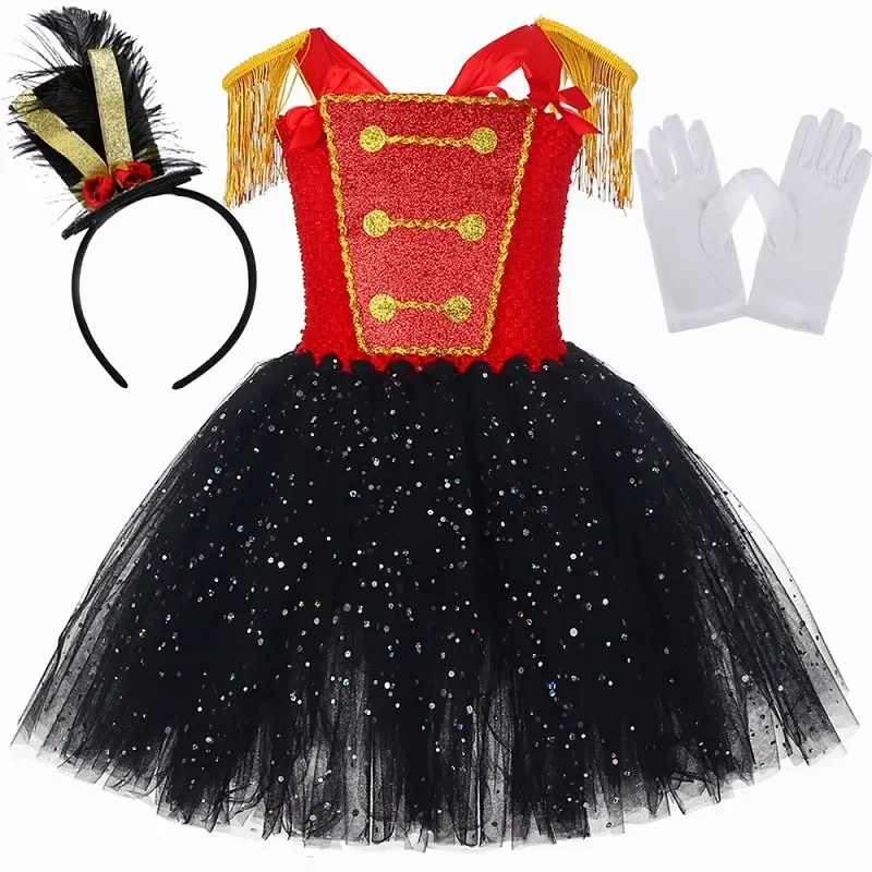 Disfraz de maestro de ceremonias de circo con purpurina para niños, vestidos de fiesta para carnaval, festival, soldado cascanueces, vestido de tutú para cosplay, ropa elegante para niñas