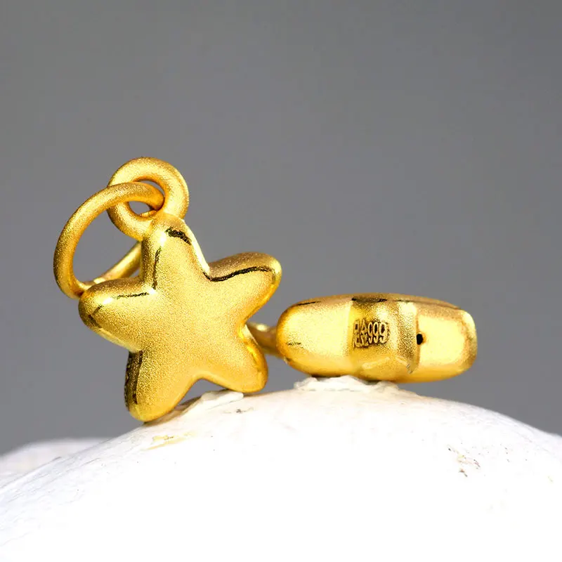 

Pure 999 24K Yellow Gold Women 3D Lucky Five Star Pendant 0.5-0.6g