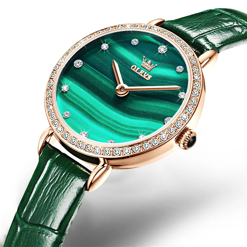 

OLEVS New Fashion Women Watches Luxury Forest Green Designer Quartz Ladies Watches Leather Watch Female Relogio
