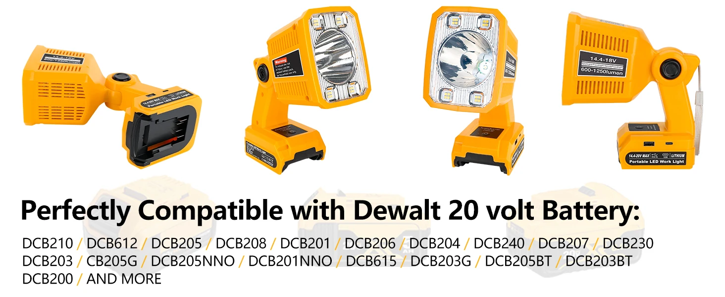 20V Max LED Flashlight Compatible Dewalt 20v Battery, 18W LED Work Light LED Bat