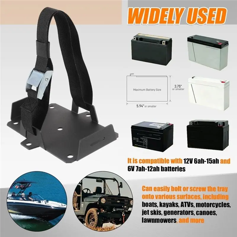 1 Confezione di Supporti per Batterie Piccole, Adatti per Batterie 12V-6V/6AH 7AH 8AH 9AH 12AH 15AH, con Cinghia di Fissaggio Regolabile - immagine 2