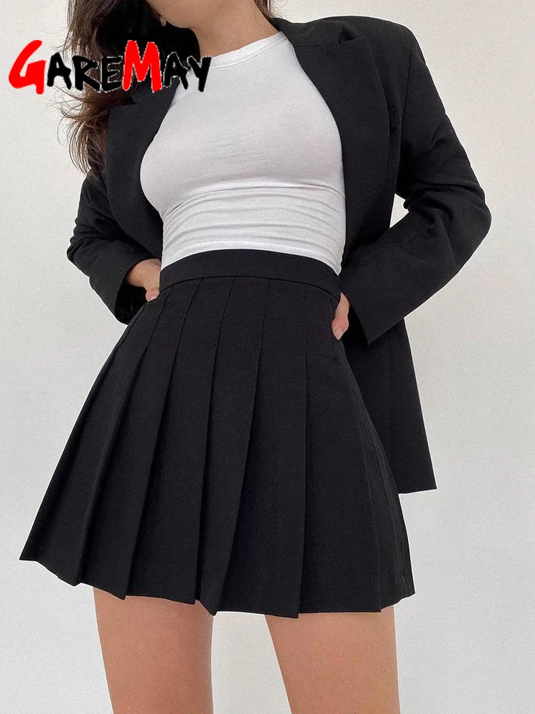 Mini Skirt Pleated High Waisted Solid Flare with Pockets Womens Skirt Skort  for Women Cute Tennis Skirts with Shorts Black at  Women's Clothing  store