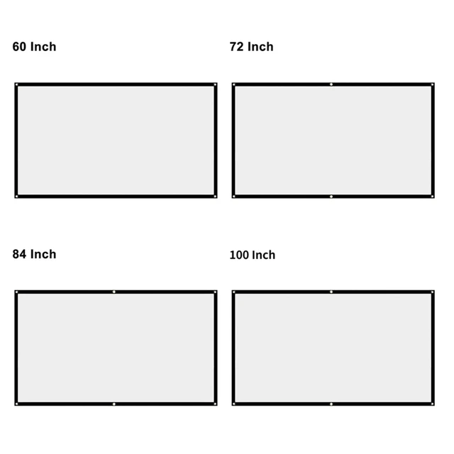  Projector Screen, White Projector Screen, 16:9 No Crease Home  Theater Foldable Projection Screen 60, 72, 84, 100, 120