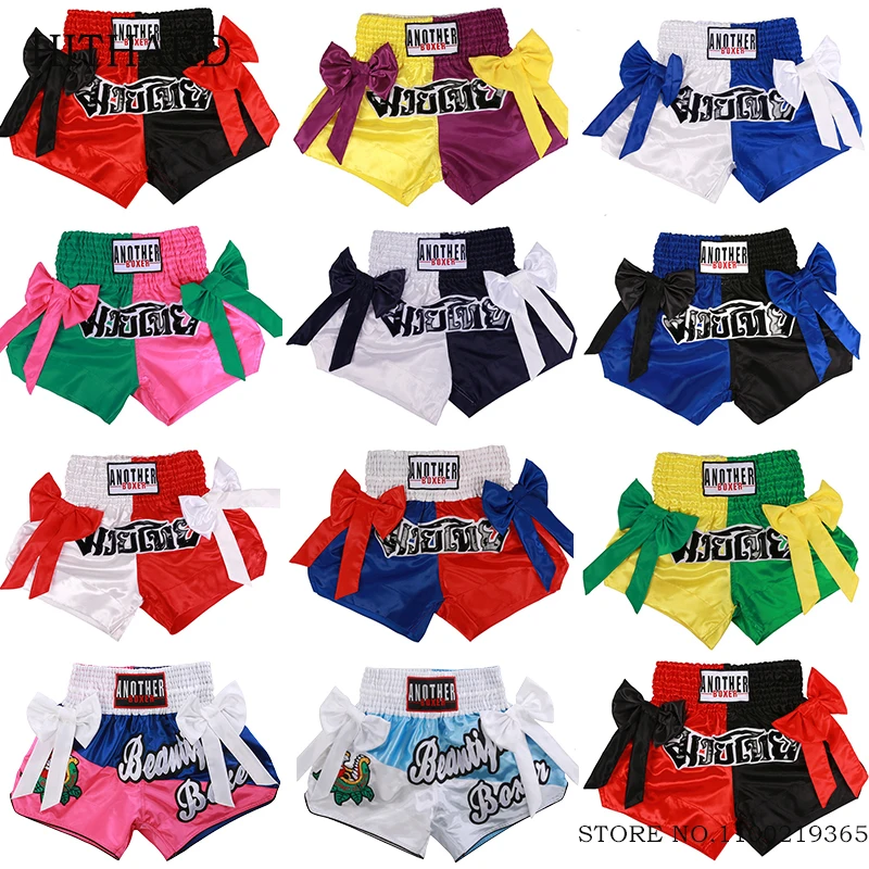 

Muay Thai Shorts with Bow Boxing Shorts Womens Men Child Fashion Bowknot Kickboxing Fight Pants Grappling Sparring Match Uniform