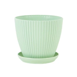 Solid Color Double - Layer Plastic Flower Pots with Tray - 11cm (Green - 1PC)