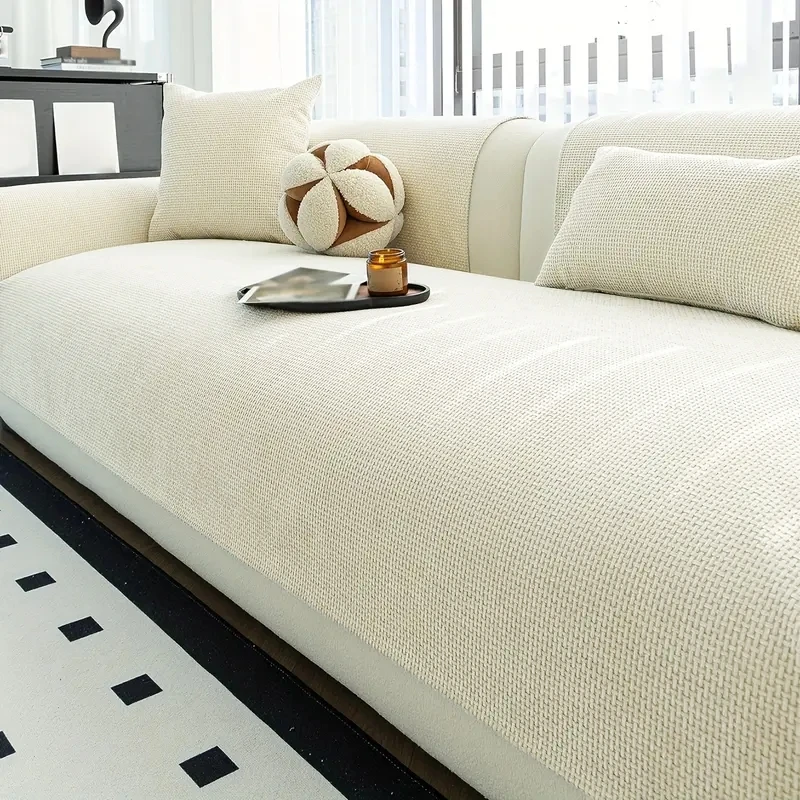 Minimalist Solid Weaving Jacquard Sofa Cover Image 8