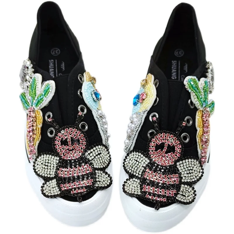 

Spring Canvas Shoes, Slip-ons, Rhinestone Board Shoes