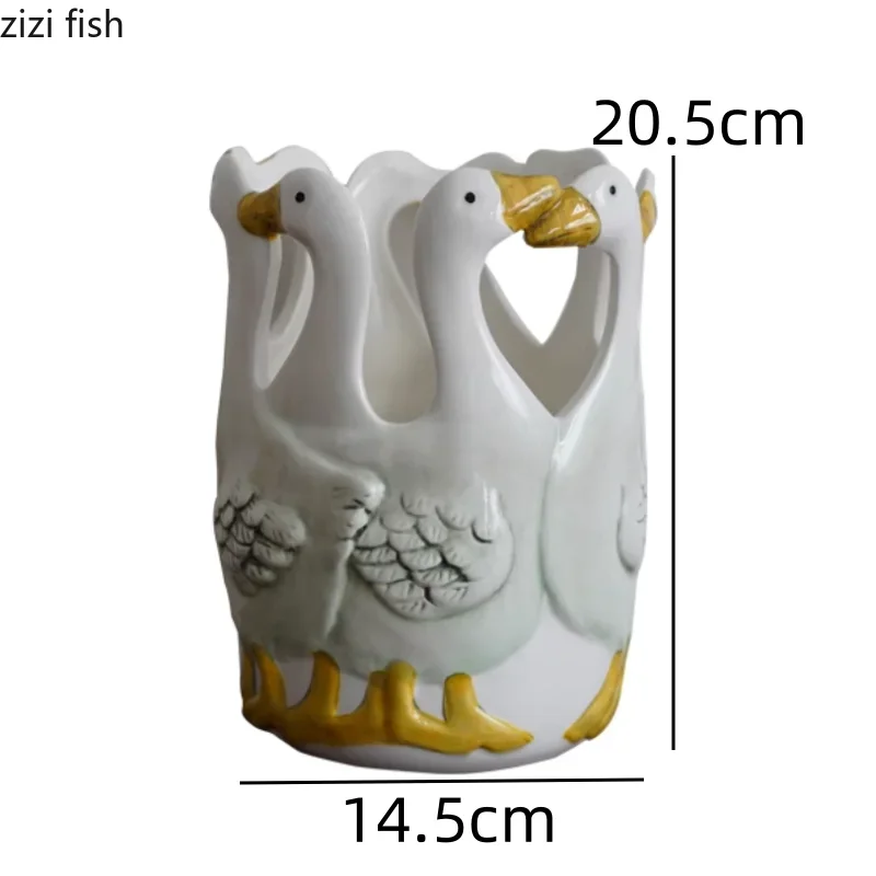 Hand Drawn Duck Shaped Ceramic Vase Animal Flowerpot Home Flower Arrangement Flower Vessels Dried Flower Vase Hydroponic Vases 6
